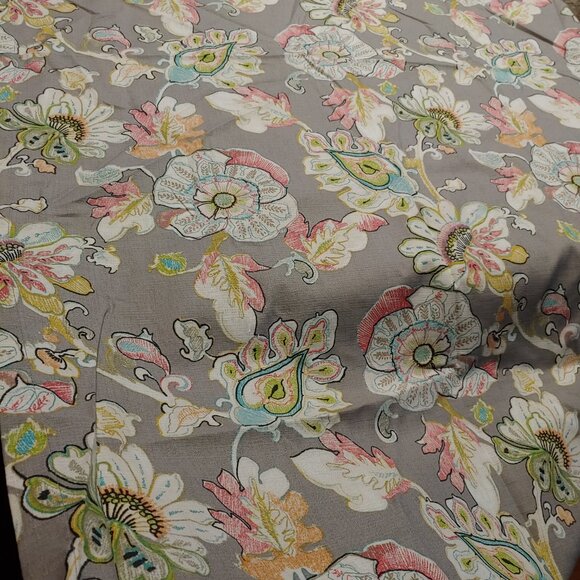 World Market Corinne Gray Floral Cotton Poly Blend Fabric Shower Curtain 70x72" - Picture 2 of 9